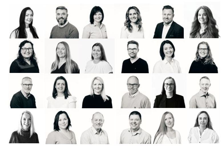 Montasje av alle ansatte i Ørskog Sparebank